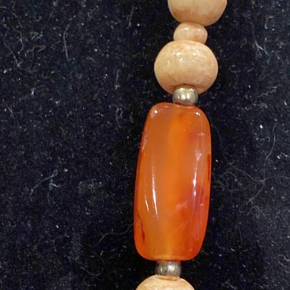 Carnelian and OrganicBeaded Necklace. Silver Tone Findings. No Clasp - Picture 5 of 10